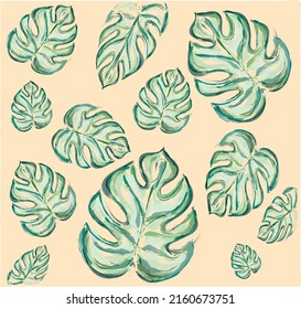 Composición vectorial de acuarela con hojas tropicales. Diseño para impresión en textiles, decoraciones, paredes.