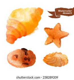 Watercolor vector cookies and croissant