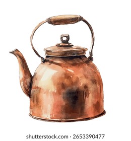A watercolor vector of copper kettle, isolated on white background.