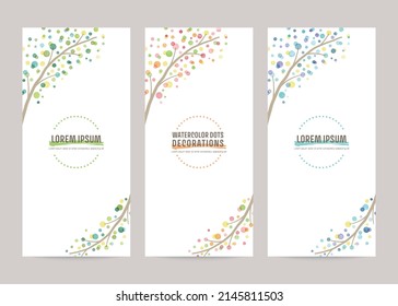 watercolor vector cover background set with colorful branches illustration, for brochures, flyers