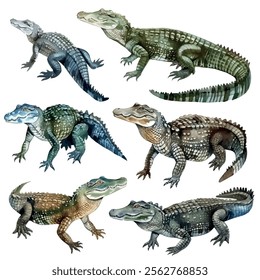 Watercolor vector of Crocodile collection, isolated on a white background, Crocodile painting