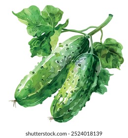 Vetor aquarela de pepino, isolado em um fundo branco, pintura de pepino