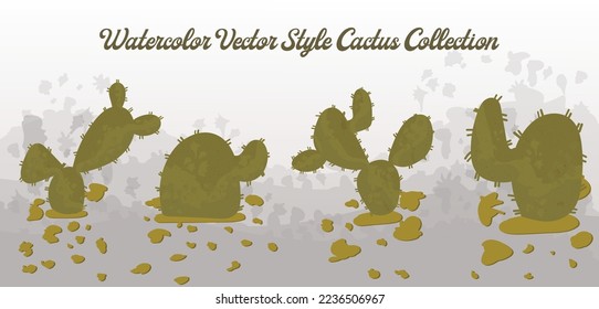 Watercolor Vector Cute Cactus Collection 01