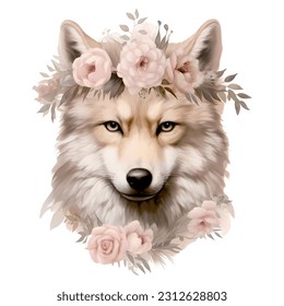 Vector acuarela lindo lobo floral