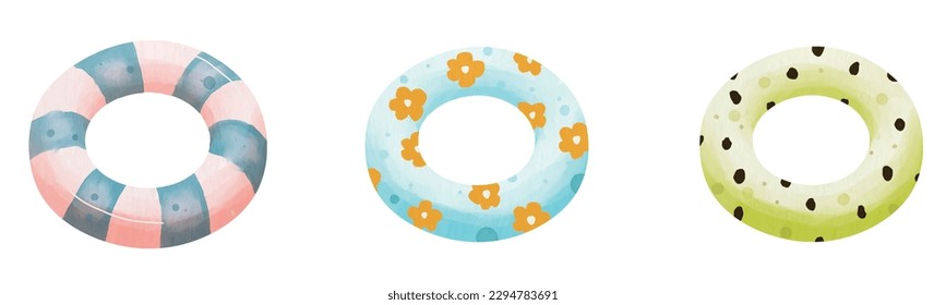 Watercolor vector cute swimming ring set collection