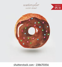 Watercolor vector donut on a white background. Use to create posters, postcards, packaging. Hand drawing.
