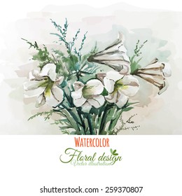 Watercolor vector Easter Lilys bouquet