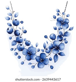 A watercolor vector of elegant modern necklace, isolated on white background.