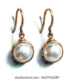 A watercolor vector of elegant pearl earrings, isolated on white background.