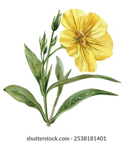 Watercolor vector of Evening primrose, isolated on a white background, Evening primrose painting