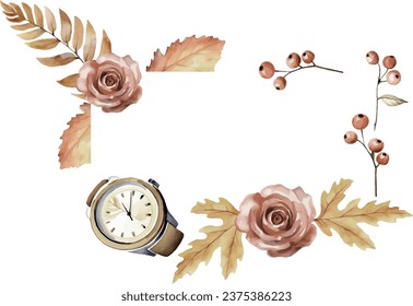 Watercolor vector fall leaves wreath. Hand painted autumn natural frame, isolated on white background. Maple, oak leaf
