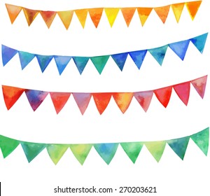 Watercolor vector festive flags for your creativity