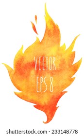 Watercolor vector fire. Tongue of flame with space for text. Hand drawn burning bonfire silhouette with sparks. Background for lettering.