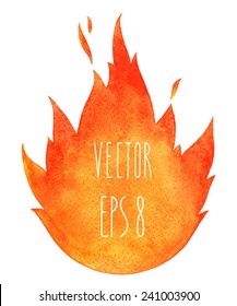 Watercolor vector fire. Tongues of flame with space for text. Hand drawn burning bonfire silhouette with sparks.