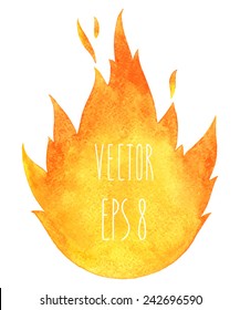 Watercolor vector fire. Tongues of flame with space for text. Hand drawn burning bonfire silhouette with sparks.