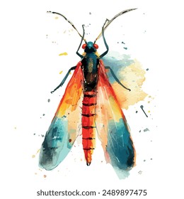 Watercolor vector of Firefly, isolated on a white background, Firefly vector, drawing clipart, Illustration Vector, Graphic Painting, design art, logo