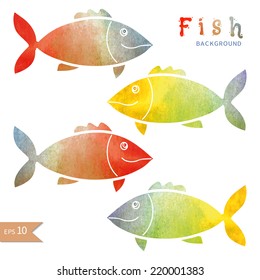 Watercolor vector fish set, isolated on white background