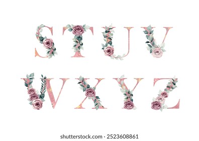 Watercolor vector floral alphabet for wedding invitations, greeting card, birthday, logo, poster and other.