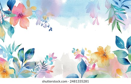 Watercolor vector floral background, pattern, texture. For design, pastel colors	, frame