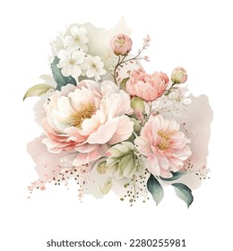 Watercolor Vector floral bouquet design garden pink peach lavender creamy powder pale Rose wax flowers. Wedding vector invite card Watercolor designer element set