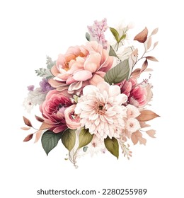 Watercolor Vector floral bouquet design garden pink peach lavender creamy powder pale Rose wax flowers. Wedding vector invite card Watercolor designer element set