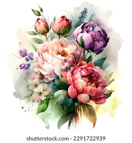 Watercolor vector floral bouquet spring flowers. Botanical illustration.