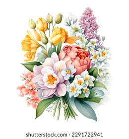 Flores de primavera de ramos florales vectoriales de color acuático. Ilustración botánica.