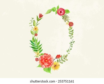 Watercolor vector floral wreath with grunge texture on the background