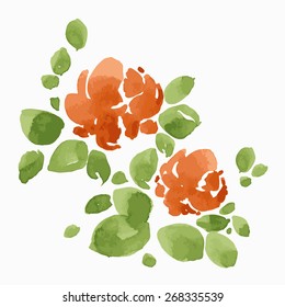 Watercolor Vector Flower. Watercolor flower. Greeting card with flowers, can be used as invitation card for wedding, birthday and other holiday and summer background. Vector illustration.