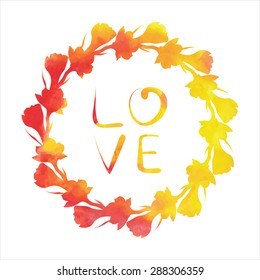 Watercolor vector flower wreath. Hand drawn design for Thank you card, Save the Date,  RSVP, Greeting card or Invitation. Vector illustration.