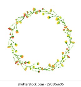 Watercolor vector flower wreath. Hand drawn design for Thank you card, Save the Date, RSVP, Greeting card or Invitation. Vector illustration. 