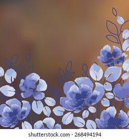 Watercolor Vector Flowers. Purple flowers. Vector illustration for Woman's Day and different holidays. Cute summer and spring card. Floral pattern with watercolor flowers 