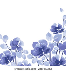 Watercolor Vector Flowers. Purple flowers on a white background. Blue flowers. Watercolor floral illustration. Floral decorative element. 