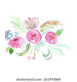 Watercolor Vector Flowers. Vector Watercolour Flowers.