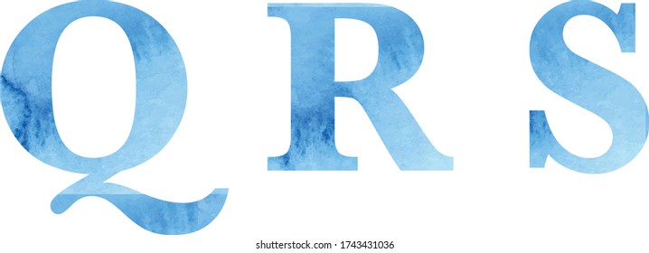 Watercolor vector font, light blue, Uppercase, serif, Q R S