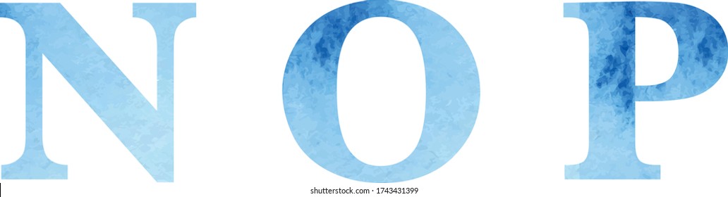 Watercolor vector font, light blue, Uppercase, serif, N O P