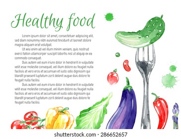 Watercolor vector frame. Background with vegetables.  Isolated elements for easy use.