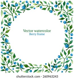 Watercolor vector frame with leaves and berries