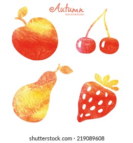 Watercolor vector fruit set, isolated elements on white background 