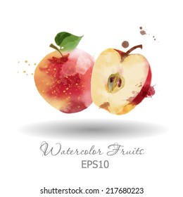 Watercolor Vector Fruits. Apple