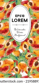 watercolor vector fruits background. Flyer design of apricot and watermelon 