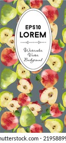 watercolor vector fruits background. Flyer design of pears and apple