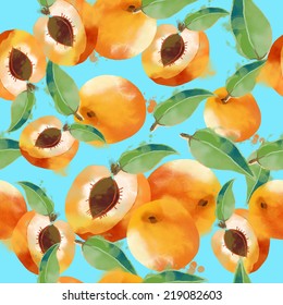 Watercolor vector fruits seamless pattern of apricot 