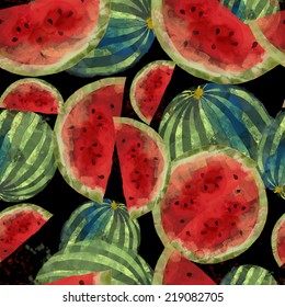 Watercolor vector fruits seamless pattern of watermelon