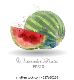 Watercolor vector fruits. Watermelon