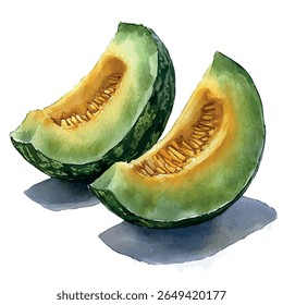 Vetor aquarela de Galia melon, isolado sobre fundo branco.