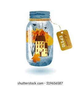 watercolor vector glass jar of autumn