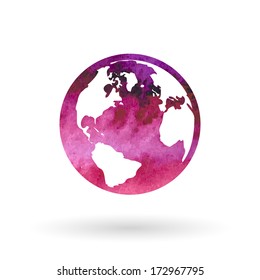 Watercolor vector Globe Icon. 