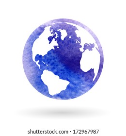Watercolor vector Globe Icon. 