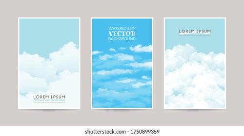 watercolor vector greeting card for Summer, watercolor sky illustration
